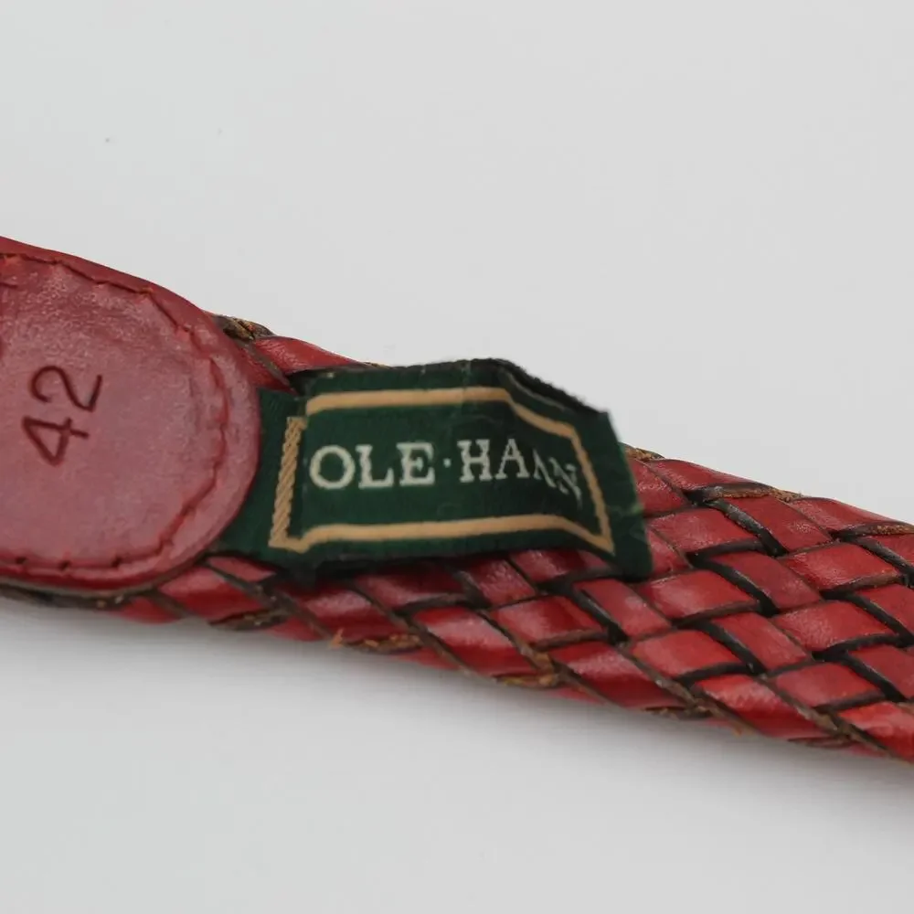 Vintage Cole Haan Braided Leather Belt Mens Size 42 Brown Red Woven Classic 90s